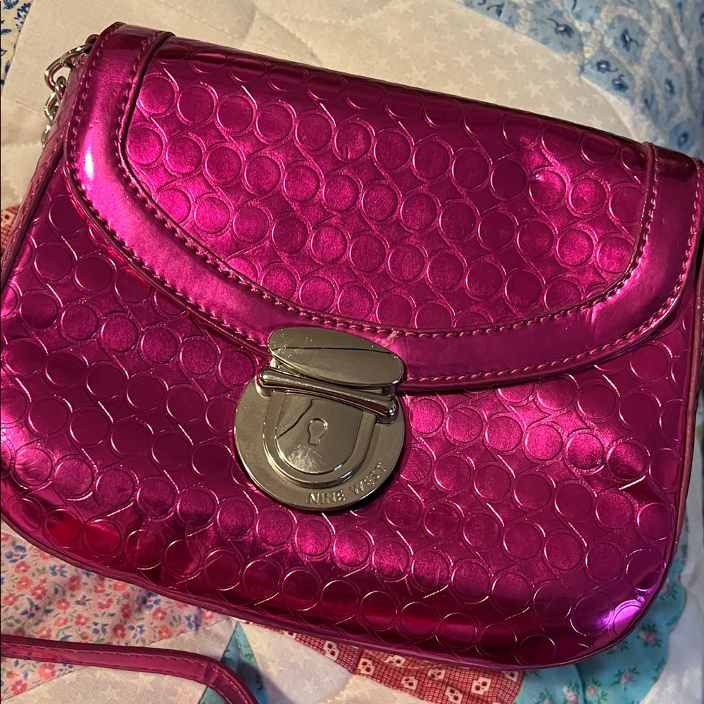 Nine West Metallic Magenta Circle-Embossed Crossbody